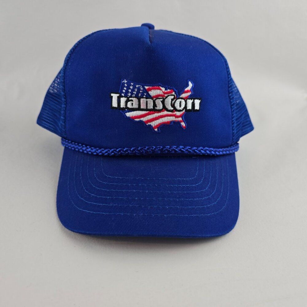 TransCon Trucker Hat Mens One Size Blue USA Flag Mesh Snapback Cap Vintage KC